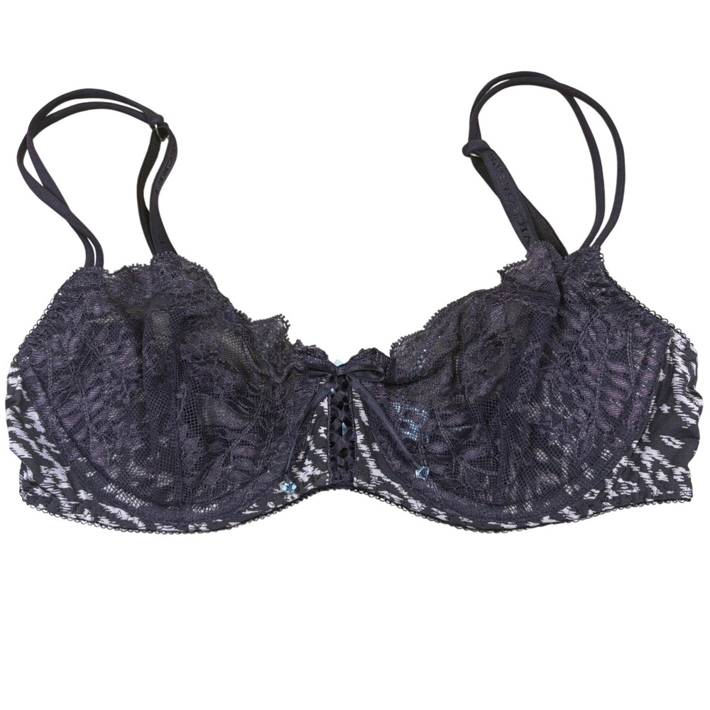 Victorias Secret Unlined Demi Bra Brown Lace Animal Print Underwire Size 34B